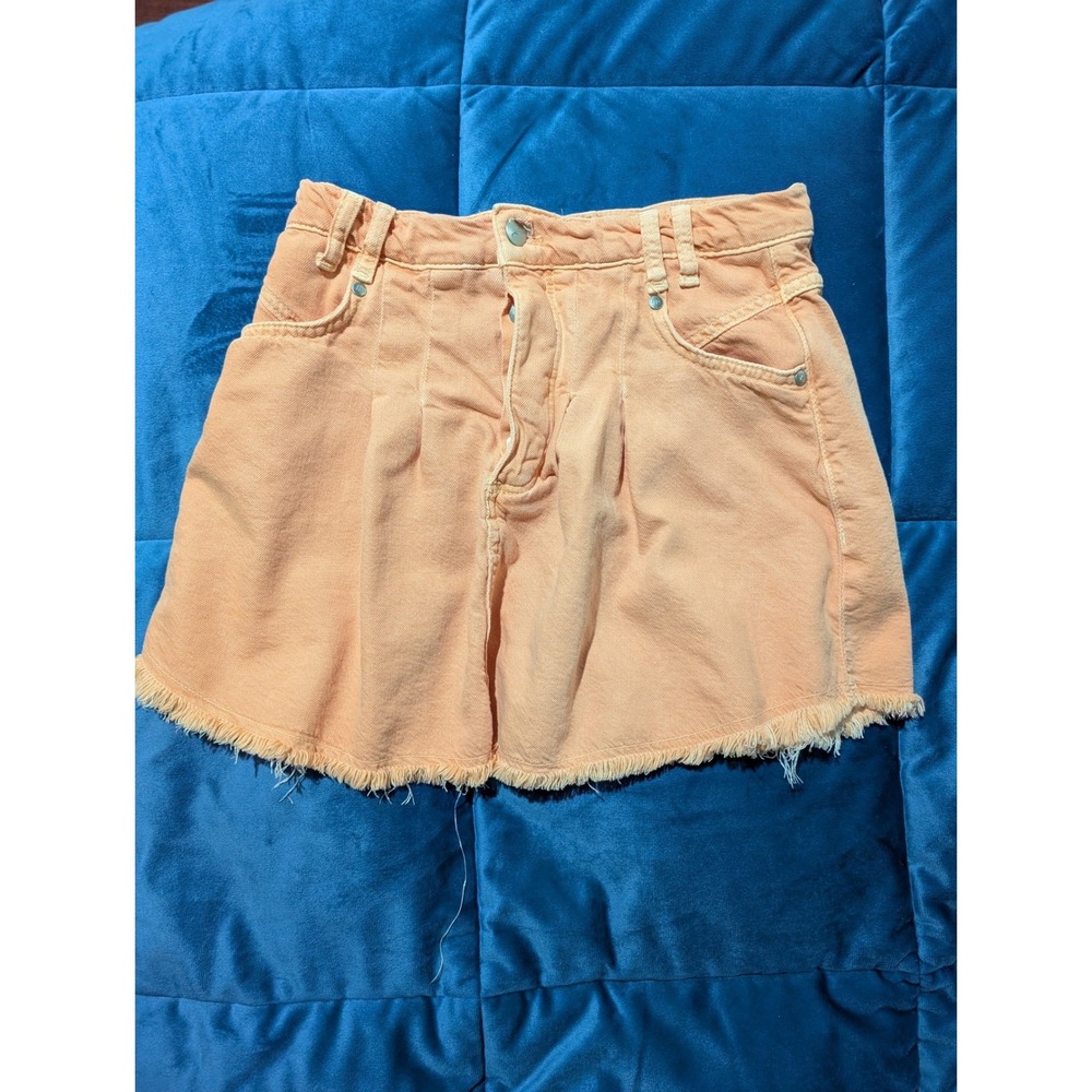 Anthropologie Pilcro Peach Denim Frayed Hem Pleated Mini Skirt - Size 2